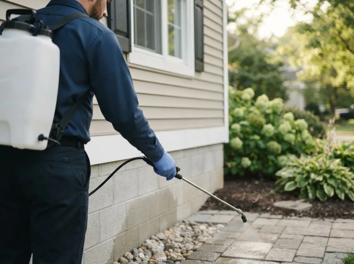 Pest control technician inspecting a home in Brokaw, WI